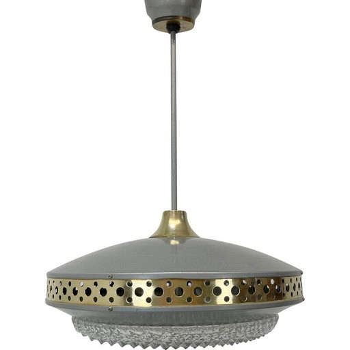 Lampe suspendue vintage en métal et laiton de l'ère spatiale par L'Udib Bratislava, Tchécoslovaquie 1960