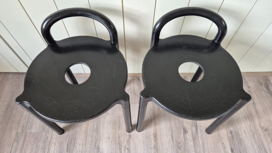 Image 1 of Ensemble vintage de deux tabourets noirs POLO Kartell