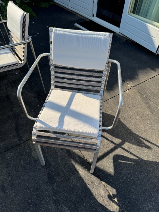 Image 1 of garden set, table, 3 chairs and 2 garden benches