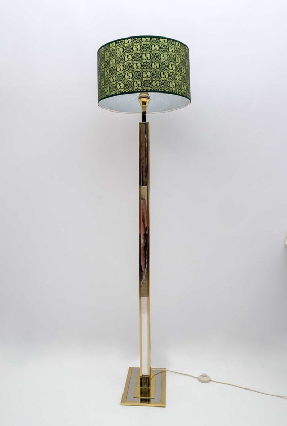 Image 1 of Romeo Rega Mid Century Moderne Italiaanse messing vloerlamp met Gucci stof, 1970