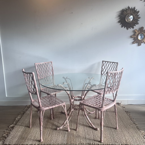 Faux Bamboo tuinset tafel en 4 stoelen vintage