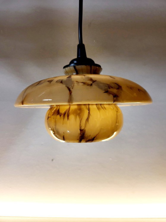 Image 1 of Uran- oder annagrüne Glaspendelleuchte, seltenes Modell, Scailmont, Art déco