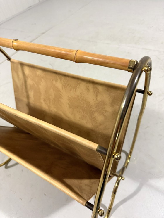 Image 1 of Brass & Rattan Magazine Holder 1950's