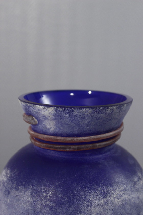 Image 1 of Large Vintage Vase Murano Glass Scavo Technique Post-Modern Design 1980s