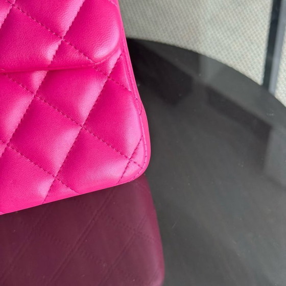 Image 1 of Chanel Classic Flap Jumbo - Dubbele klep 30 cm, gewatteerd lamsleer, roze, zilverkleurige hardware