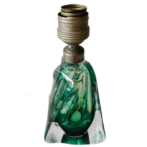Image 1 of Mid - Century lamp base green glass Val Saint Lambert 1950's