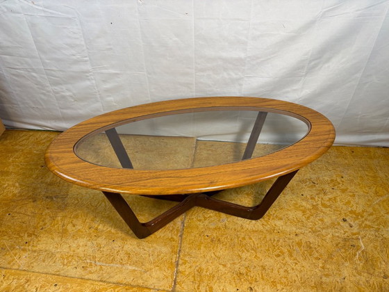Image 1 of Mid-Century Retro Vintage Coffee Table by Schreiber   Formica Top • Glass Detail • Solid Wood Legs • British Design Classic  A s