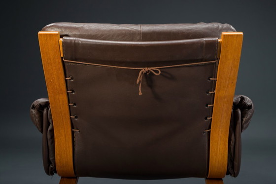 Image 1 of Set 2 bruin leren fauteuils van Elsa & Nordahl Solheim voor Rybo Rykken & Co, 1970