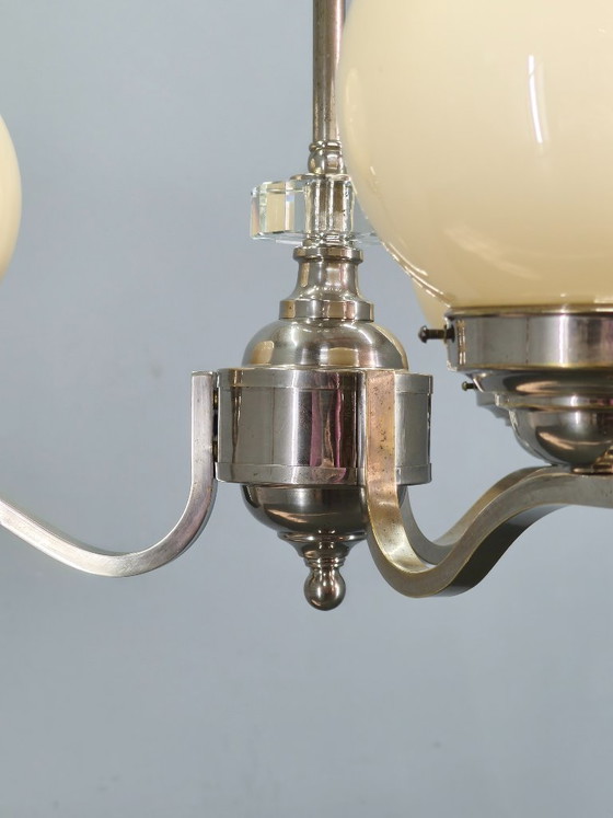 Image 1 of Lampadario Art Déco in nichel e vetro degli anni '30, Cecoslovacchia