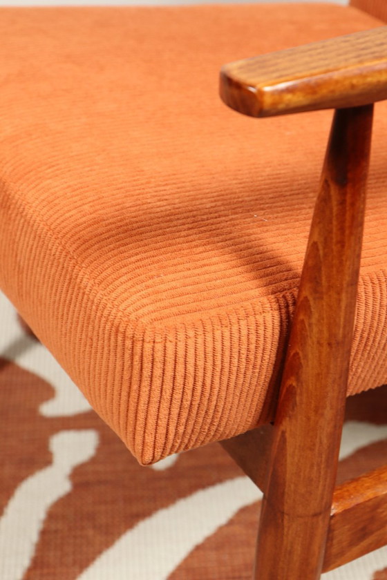 Image 1 of Vintage fauteuil papaya oranje ribfluweel Mid Century Modern ontwerp door H.Lis