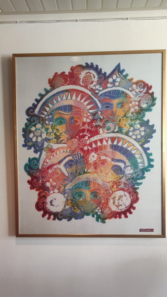 Image 1 of Grande œuvre d'art en batik encadrée