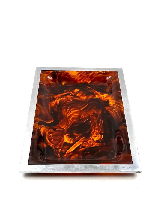 Image 1 of Hollywood regency brass and tortoiseshell lucite tray, Italy 1970s