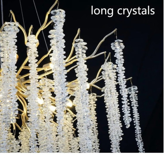 Image 1 of Akeelighting Gouden Kristallen Kroonluchter 31,5” Moderne Boomtak Luxe Eetkamer