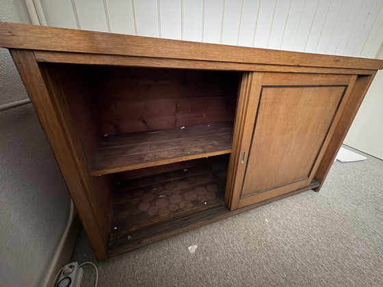 Vintage Wooden Sideboard With Sliding Doors (photo 4 of 5)