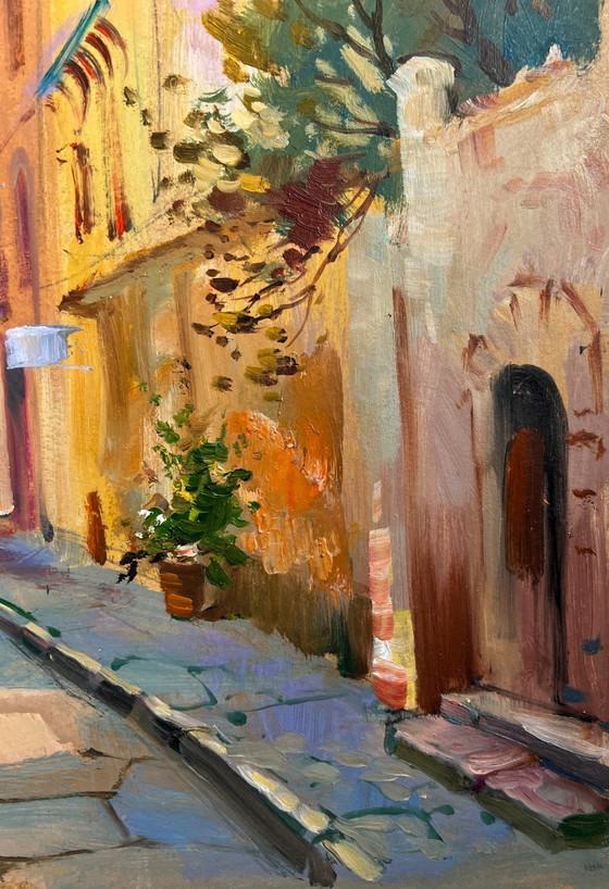 Image 1 of Pintura al óleo original Paisaje urbano diurno Antiguo callejón de la ciudad