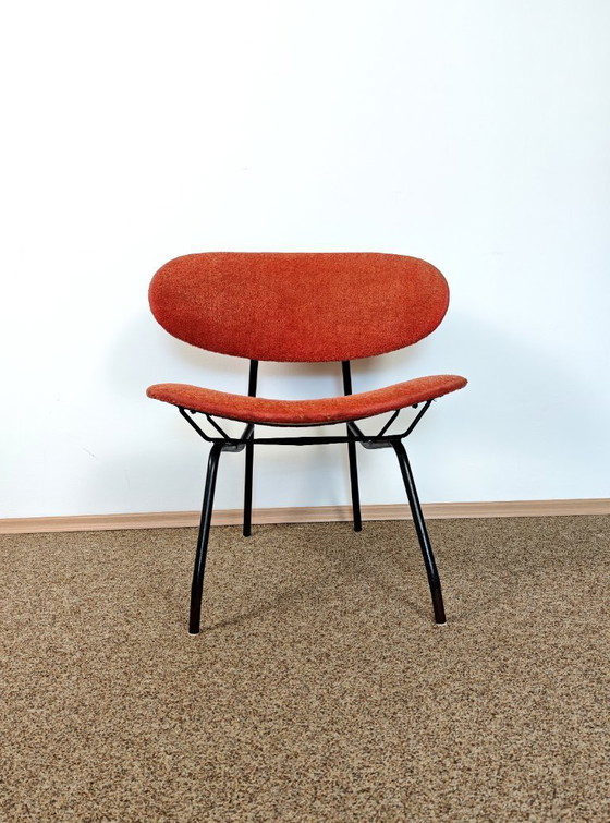Image 1 of Gastone Rinaldi Chair / Mid Century Modern Italian Design Lounge chair / 1960s Wire Easy Chair / Orange Boucle Retro Furniture