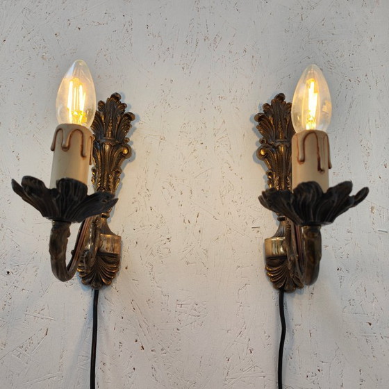 Image 1 of Vintage messing Hollywood Regency wandlampjes bedlampjes 02