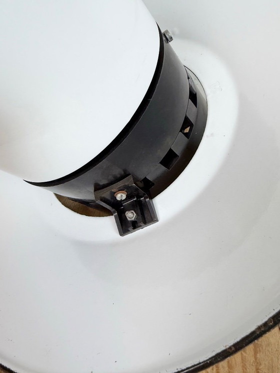 Image 1 of Industrial Grey Enamel Pendant Lamp with Milk Glass, 1960s