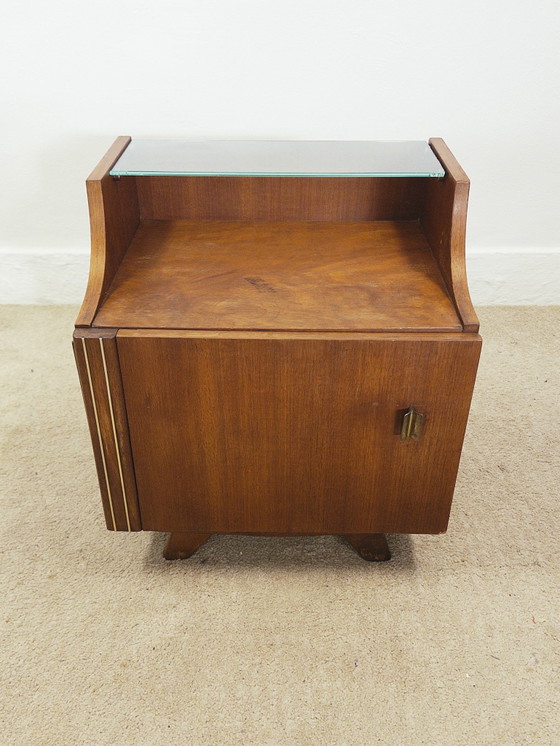 Comodino Mid century, Comodini, Legno, Vetro, Marrone (foto 2 di 7)