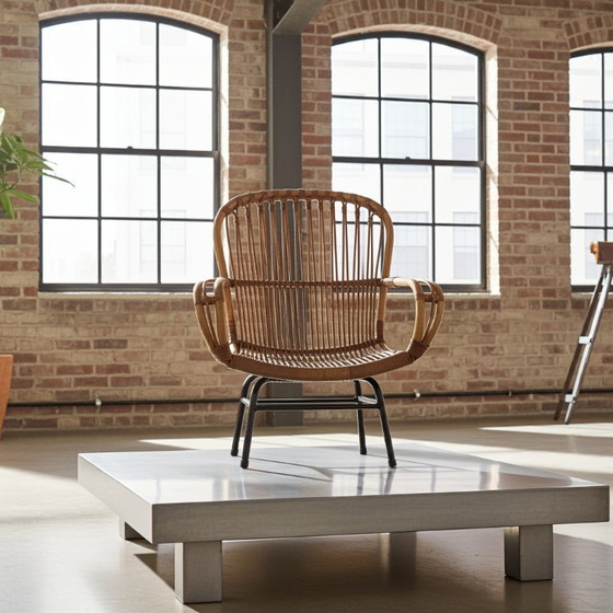 Image 1 of Vintage rotan stoel met metalen poten van Rohé Noordwolde, jaren 60