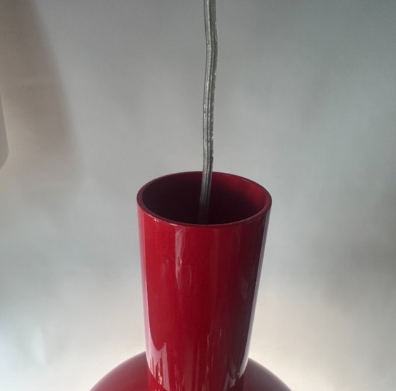 Image 1 of Vintage Joakim Fihn voor Belid – Set van 2 “Hero” pendellampen T1048 – rood gelakt metaal