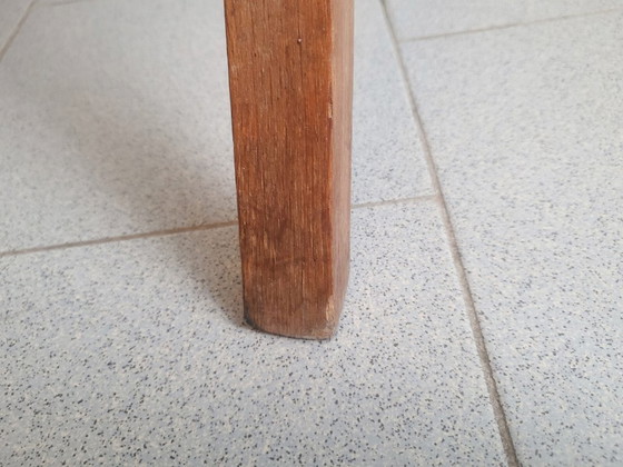 Image 1 of PAIR OF VINTAGE 1950 BRIDGE ARMCHAIRS WITH COMPASS LEGS IN OAK & HAVANA FAUX LEATHER