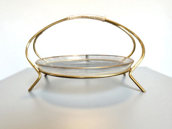 Image 1 of Mid Century Messing Glas Etagere 1950s – Messing Glazen Schaal Vintage