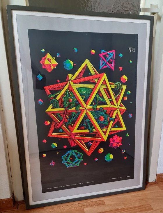 Image 1 of Escher zeefdruk Stars Artko Studios jaren 70 met lijst uniek