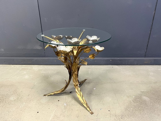 Image 1 of Tavolino floreale vintage hollywood regency in metallo dorato, anni '60
