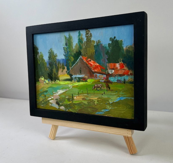 Image 1 of Original Oil Painting Rural Life Landscape A small village world