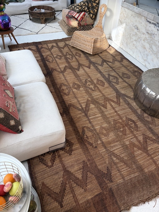 Tappeto Tuareg in pelle, canna e rattan, grande – vloerkleden en tapijten, Bamboo, Leather