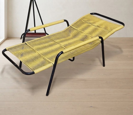 Poltrona Lounge Vintage Corda Gialla, Metallo Tubolare, Anni '70, 120 x 56 42 cm – Sedie a dondolo (photo 5 of 12)