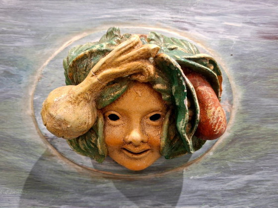 Image 1 of Coppia di maschere italiane di Bacco, in terracotta toscana policroma – Dipinti decorativi vintage