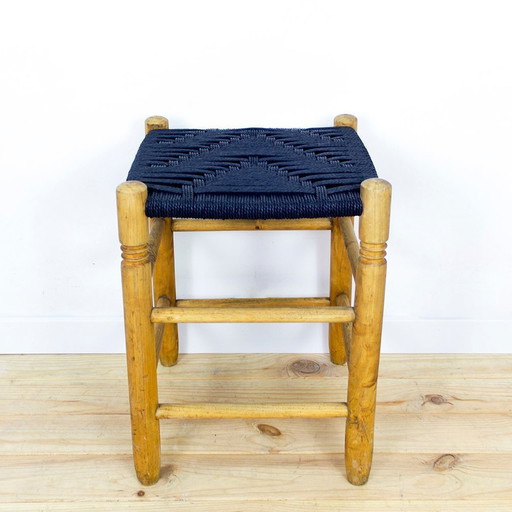 Tabouret danois en bois et corde, années 1950