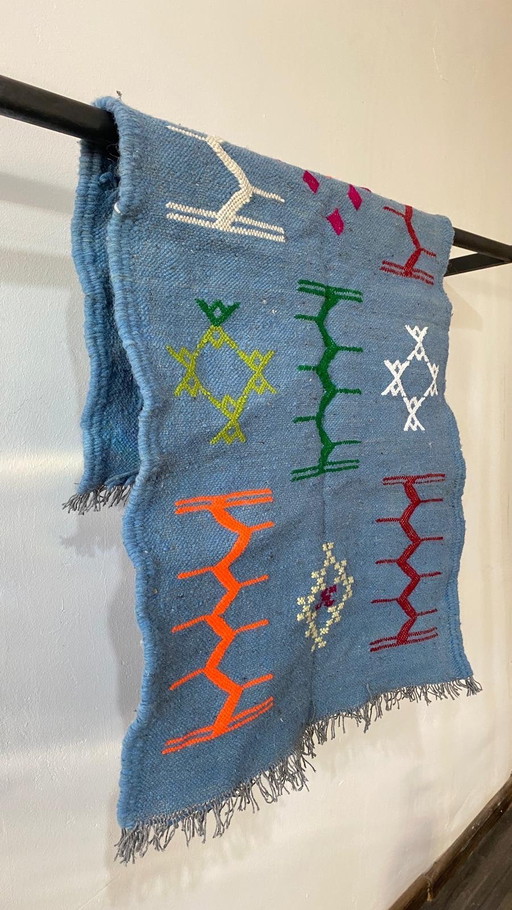 Authentischer handgeknüpfter Berberteppich – Atlaswolle – 100 x 50 cm – Einzigartiges Kelim-Design