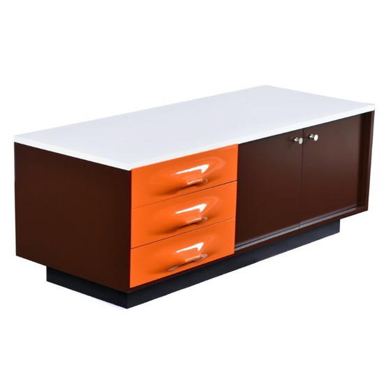 Image 1 of Restored Raymond Loewy Brown Orange and White DF-2000 TV Stand Credenza