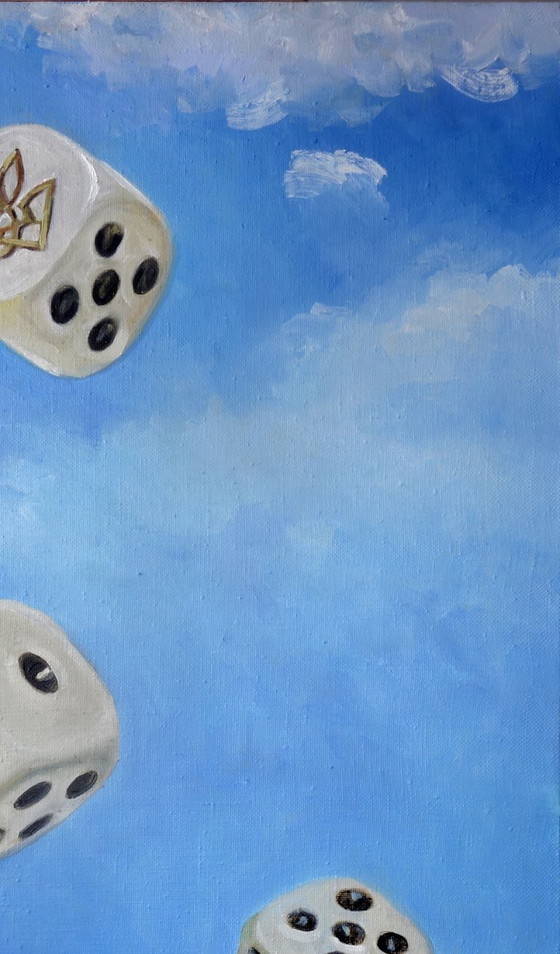 Original Oil Painting Contemporary Art Symbolism Dice Sky – Paintings & Drawings, Canvas (photo 5 of 7)