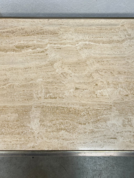 Image 1 of Grande table basse vintage, Belgochrom, Belgique, années 1970. Travertin et laiton