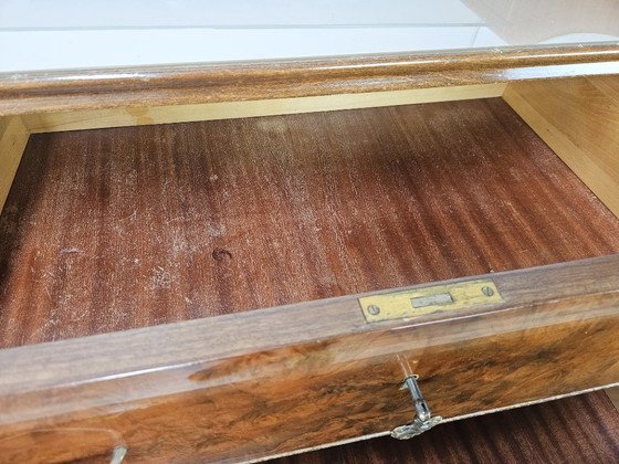 Image 1 of Walnut Burl Chest of Drawers with Double Glass Top