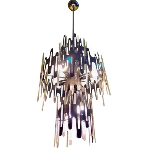 Lampadario brutalista vintage di Gaetano Sciolari, 1970