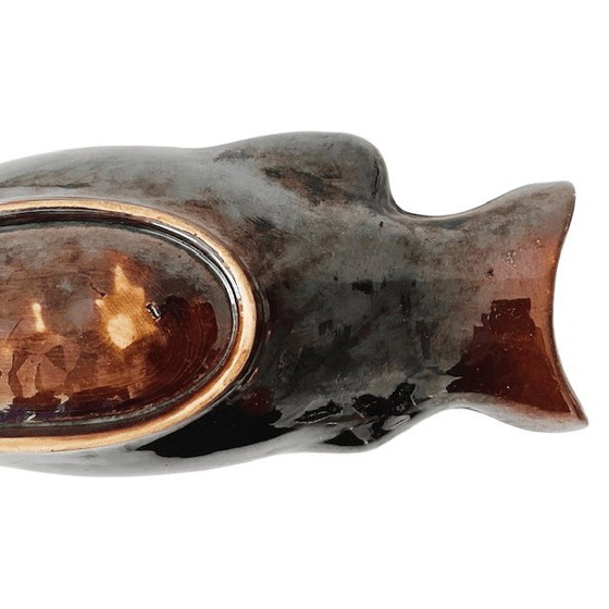 Image 1 of Vintage Backform, fischbraune Keramik-Puddingform, 1970er Jahre