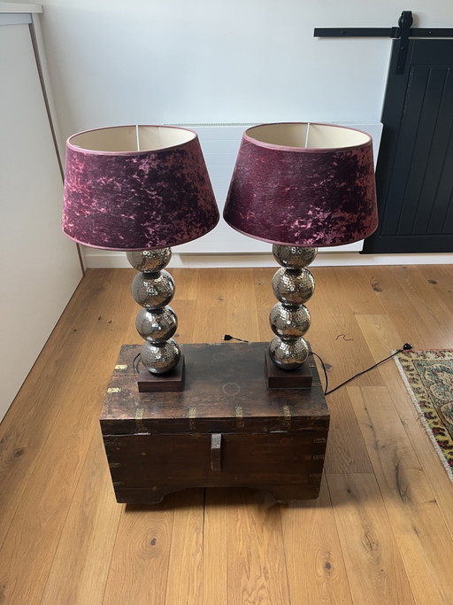 Set of 2 table lamps with velvet shades
