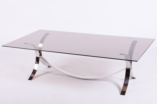 Original Mid-Century Dining Table, Chrome-Plated Steel, Glass, Italy, 1960s