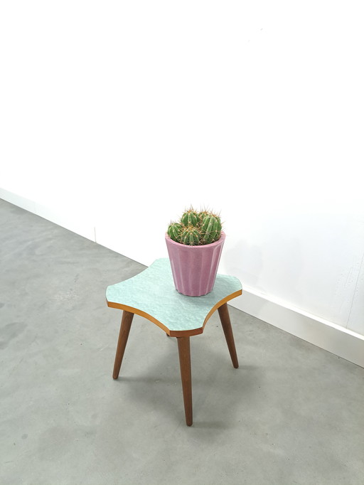 Table d'appoint avec plateau en formica vert et bleu, table à plantes n° 25