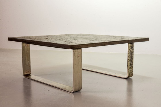 Image 1 of Mid-Century Ardesia Collection Brutalist Square Slate Stone Coffee Table in Pia Manu Style. Belgium, 1960s.