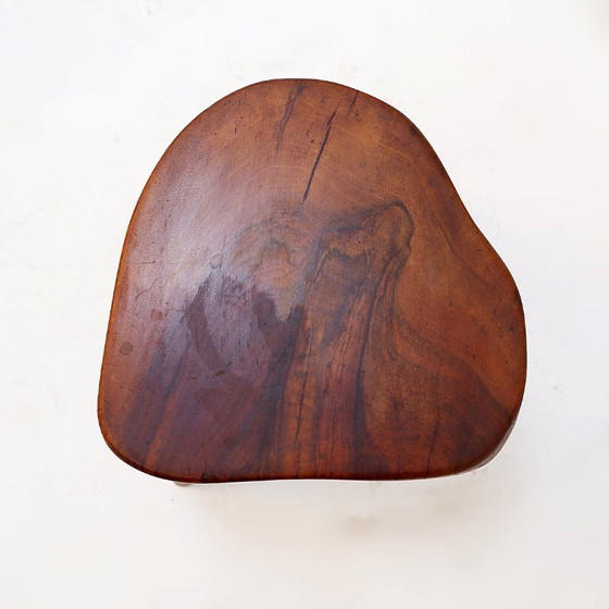 Image 1 of Vintage stool carved with organic shapes – Solid wood, 1960s