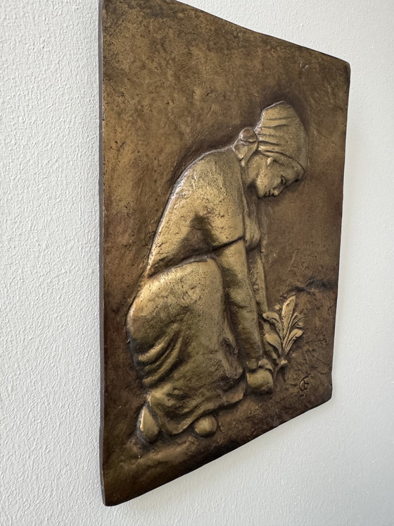 Image 1 of Antique bronze low relief painting