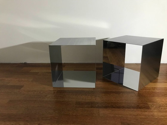 Image 1 of Maria Pergay Pair of stainless steel cube side tables