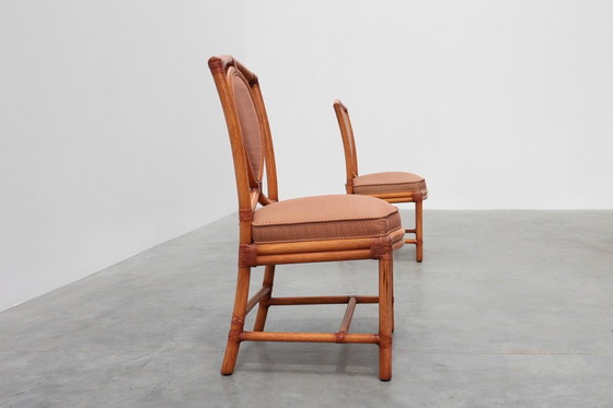 Image 1 of Set of 6 bamboo dining room chairs with geometric upholstery by Gasparucci, Italy 1980s