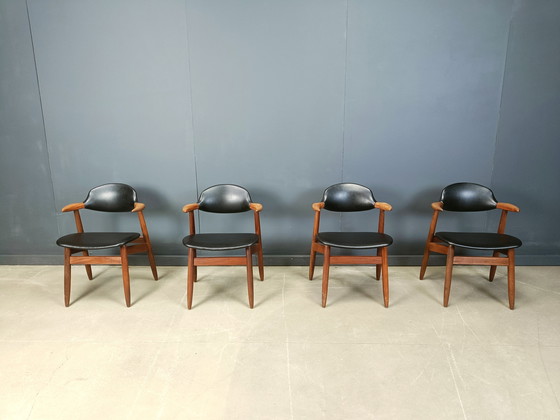 Image 1 of Vintage Cowhorn Dining Chairs by Tijsseling Meubelfabriek, Hulmefa, 1960s, Set of 4